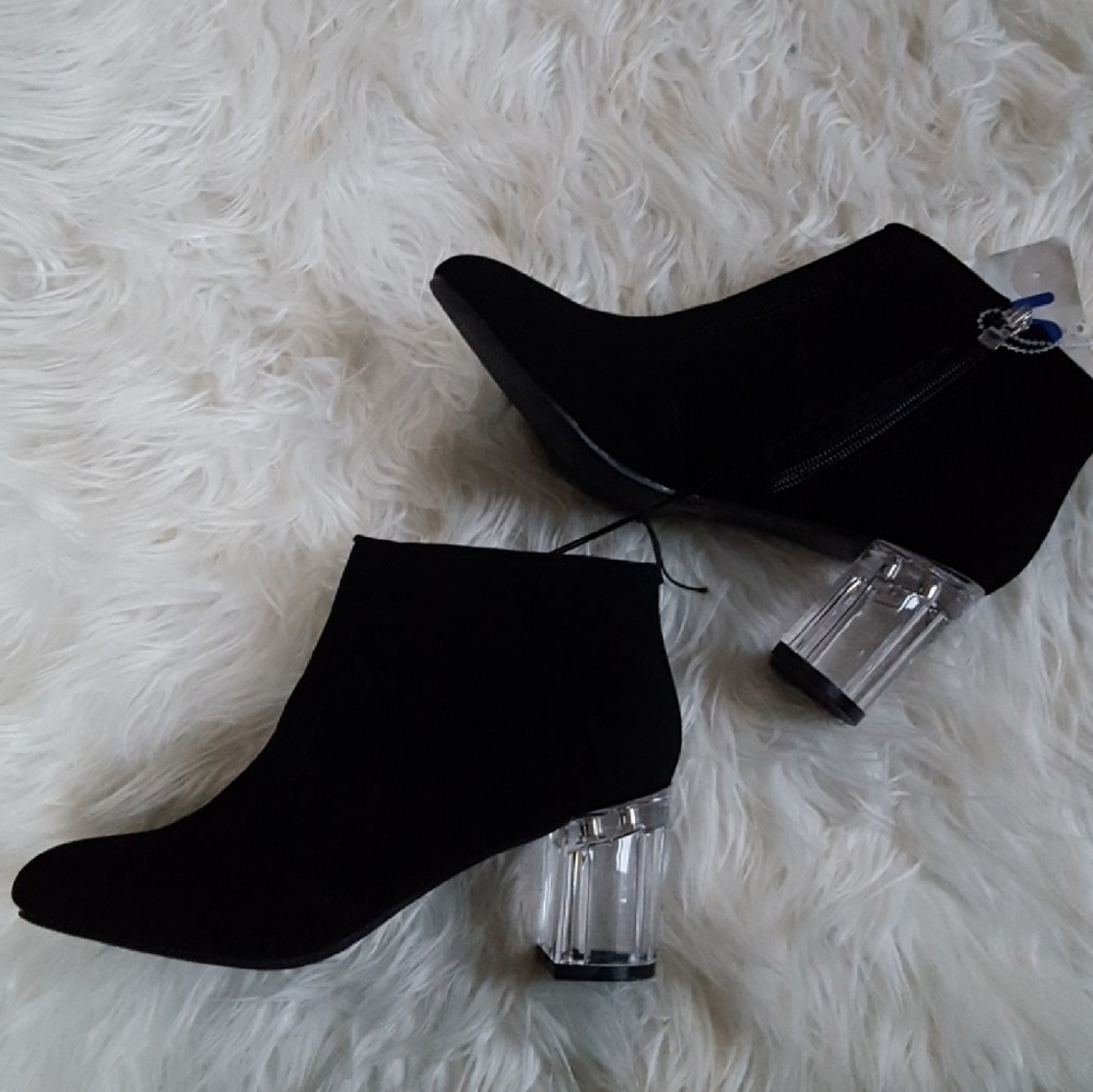 Black ankle bootie clear heel thick NEW - Picture 3 of 5